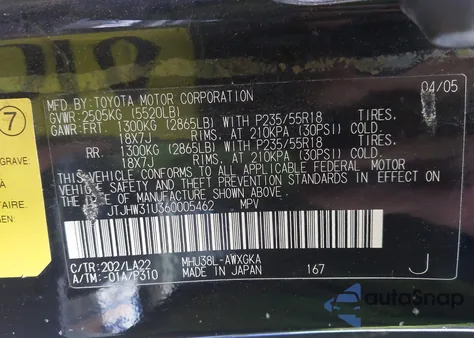 2006 Lexus Rx 400H from USA, damaged, VIN JTJHW31U360005462